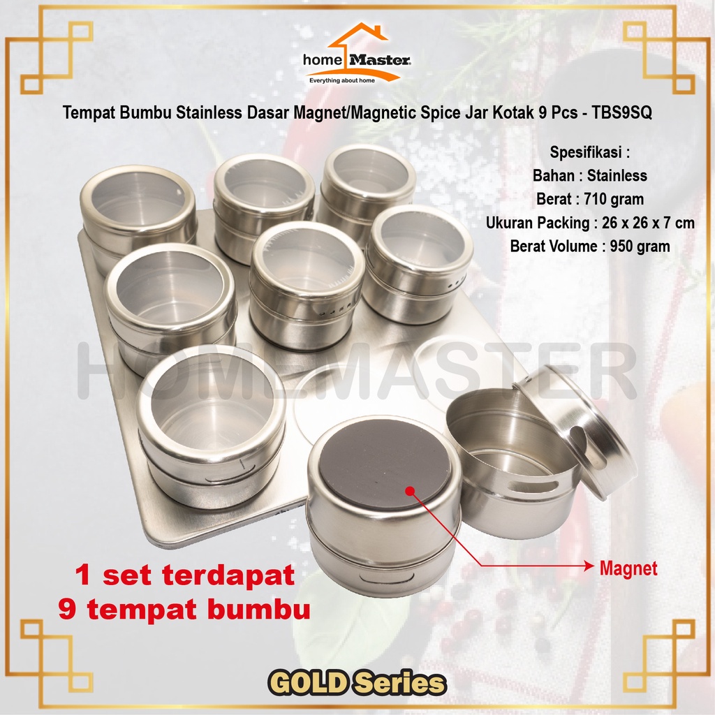 Jual Homemaster Tempat Bumbucontainer Dispenser Stainless Magnet Spice Jar Kotak 9 Pcs Tbs9sq 1174