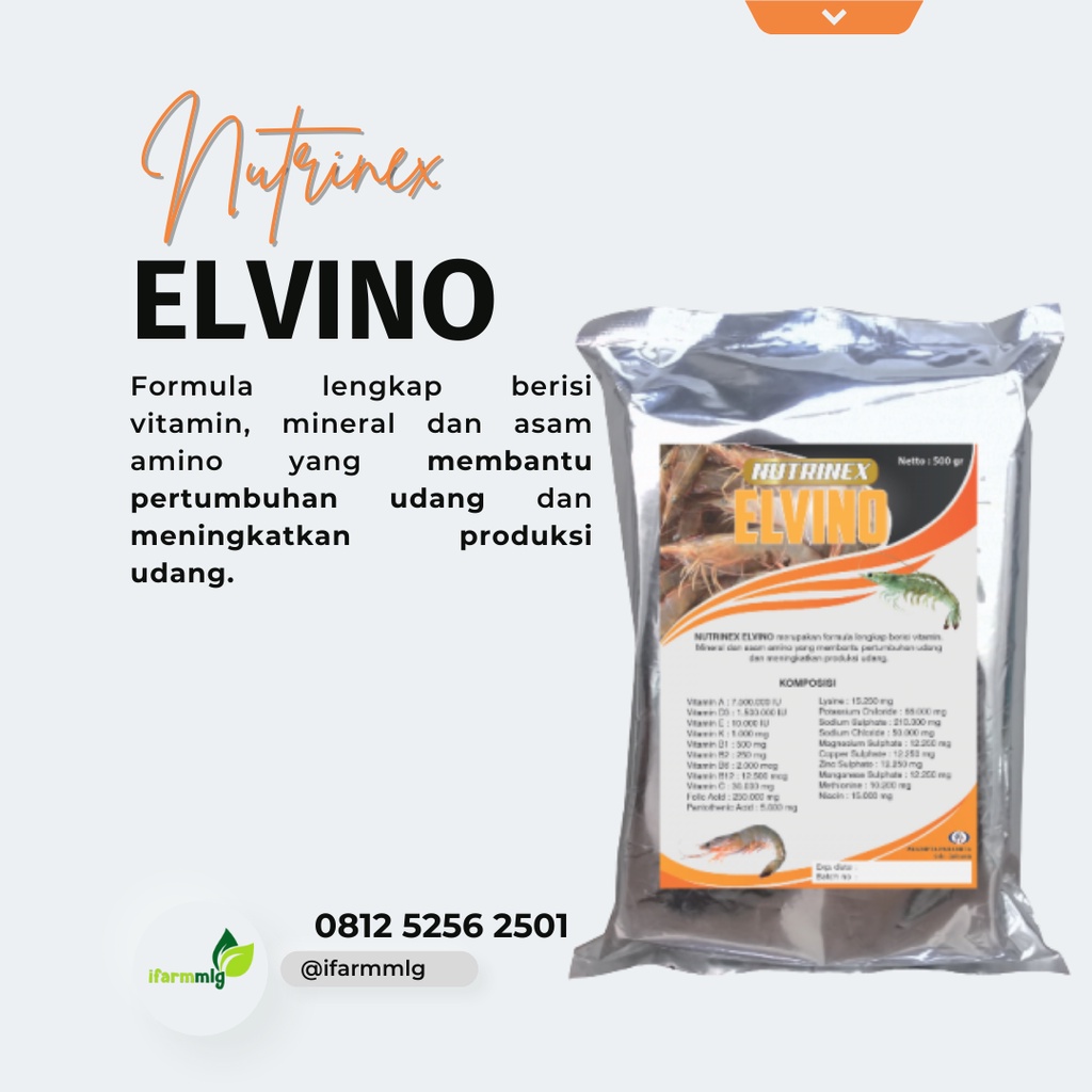Nutrinex Elvino – Probiotik Udang Berisi Vitamin Mineral dan Asam Amino membantu Pertumbuhan Udang –