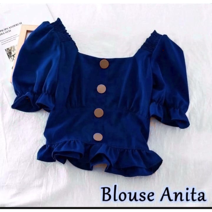 Blouse Wanita Anita Atasan Style Korea Bahan Moscrepe Size XL-Navy
