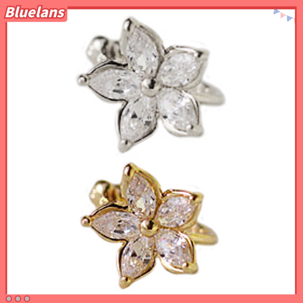 Bluelans Anting Cuff Bentuk U Desain Bunga Bahan Alloy Tidak Pudar Untuk Pesta