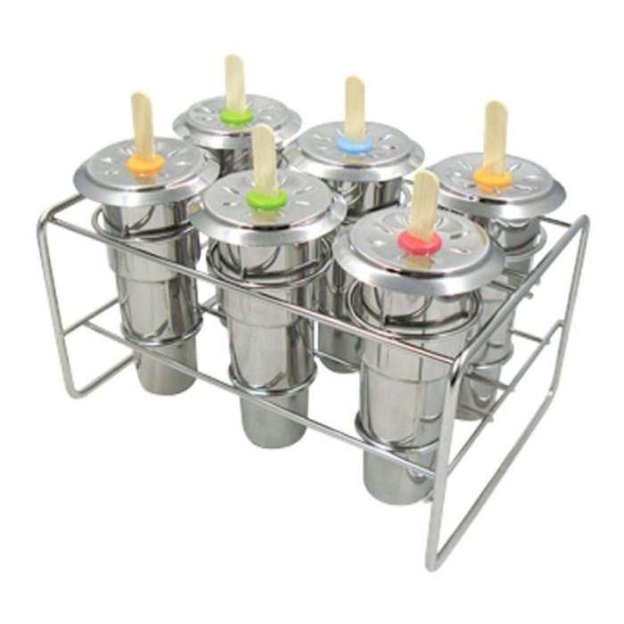 Popsicle Ice Cream Mould Stainless 6Pcs With Rack Cetakan Es Loli Mold 094