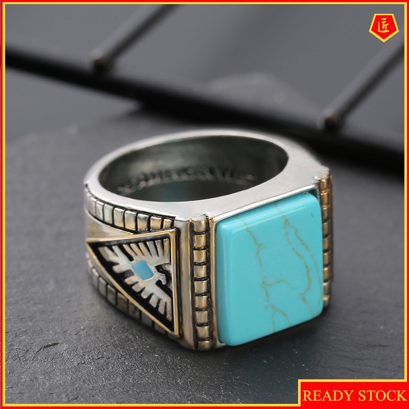 [Ready Stock]Elegant Personality Turquoise Feather Silver Ring