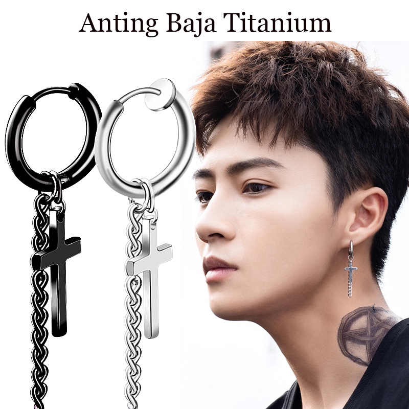 Anting Panjang Harga korea Bahan Titanium Anting Pejantan Pria Baja Titanium Tren Kepribadian Pria dan Wanita Hip-Hop Temperamen Serbaguna Jalan Sederhana Anting