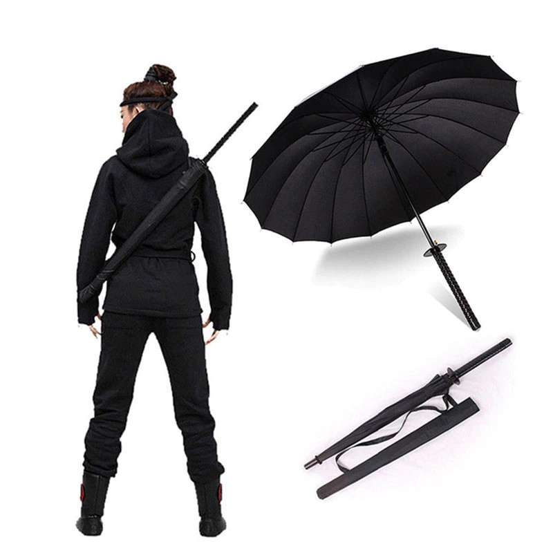 Payung Samurai Unik Jepang Bentuk Samurai Katana Tampil beda Tampil Unik Payung besar 103cm Creative Long Handle Large Windproof Samurai Sword Umbrella Japanese Ninja-like Sun Rain Straight Umbrellas Automatic Open