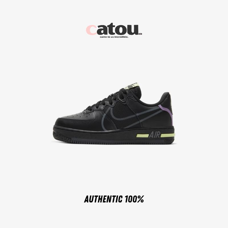 Nike Air Force 1 React (GS) Black/Anthracite-Violet Star Original 100% BNIB [RESMI]