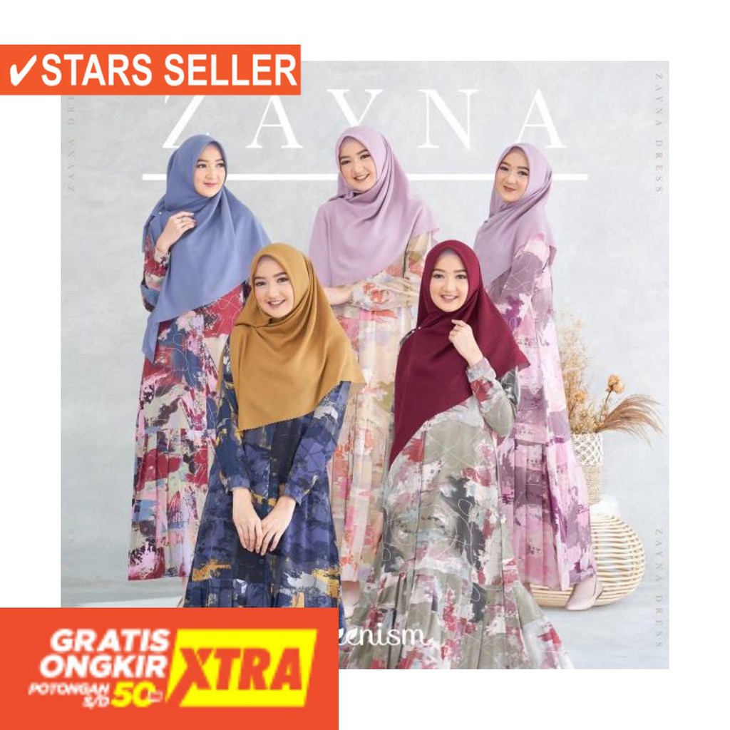 BAJU MUSLIM TERKINI TERBARU WANITA MURAH CEWE ASLI / DRESS/GAMIS SYARI MOTIF ABSTRAK PRINTING