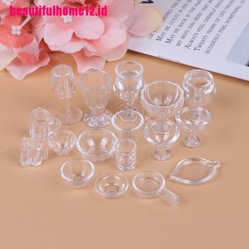 【beautifulhome12.id】17Pcs/Set 1:12 Dollhouse Miniature Transparent Tableware DIY Pretend Play Toys