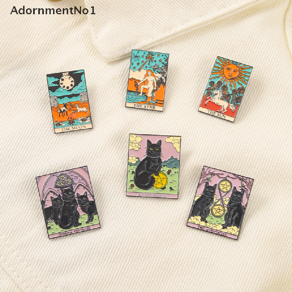 (AdornmentNo1) Bros / Pin Motif Kartu Tarot / Kucing Hitam Untuk Aksesoris Pakaian / Tas Denim