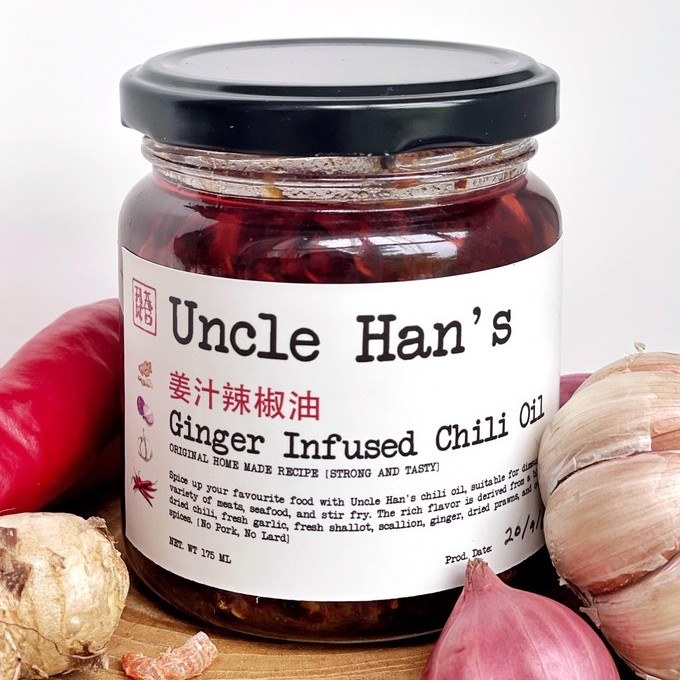 

Chili Oil Uncle Han's AROMA JAHE (GINGER INFUSED) Sambal Chilli Ebi Saos Dipping Cocol Bumbu Masak