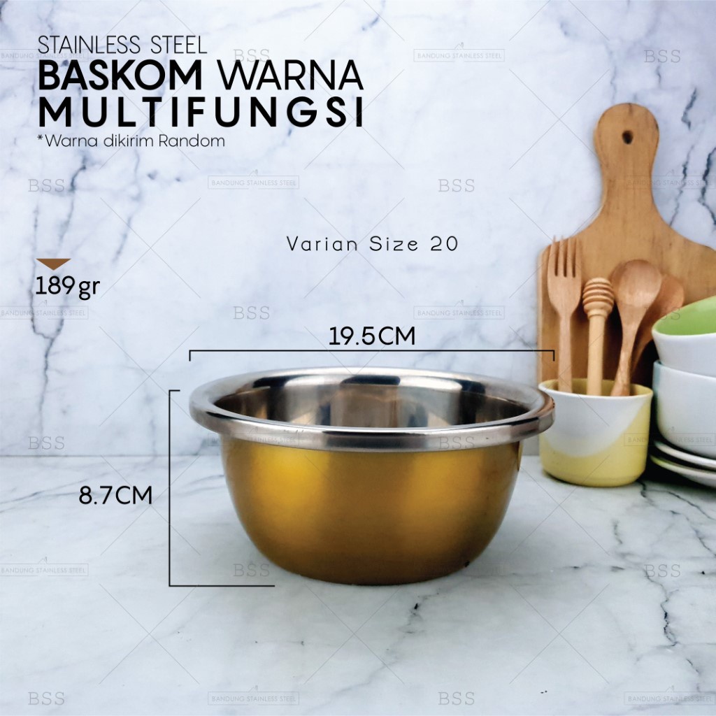 Baskom Warna 20cm Random Multi Fungsi Cuci Sayur Wadah Makanan Mixing Adonan Stainless