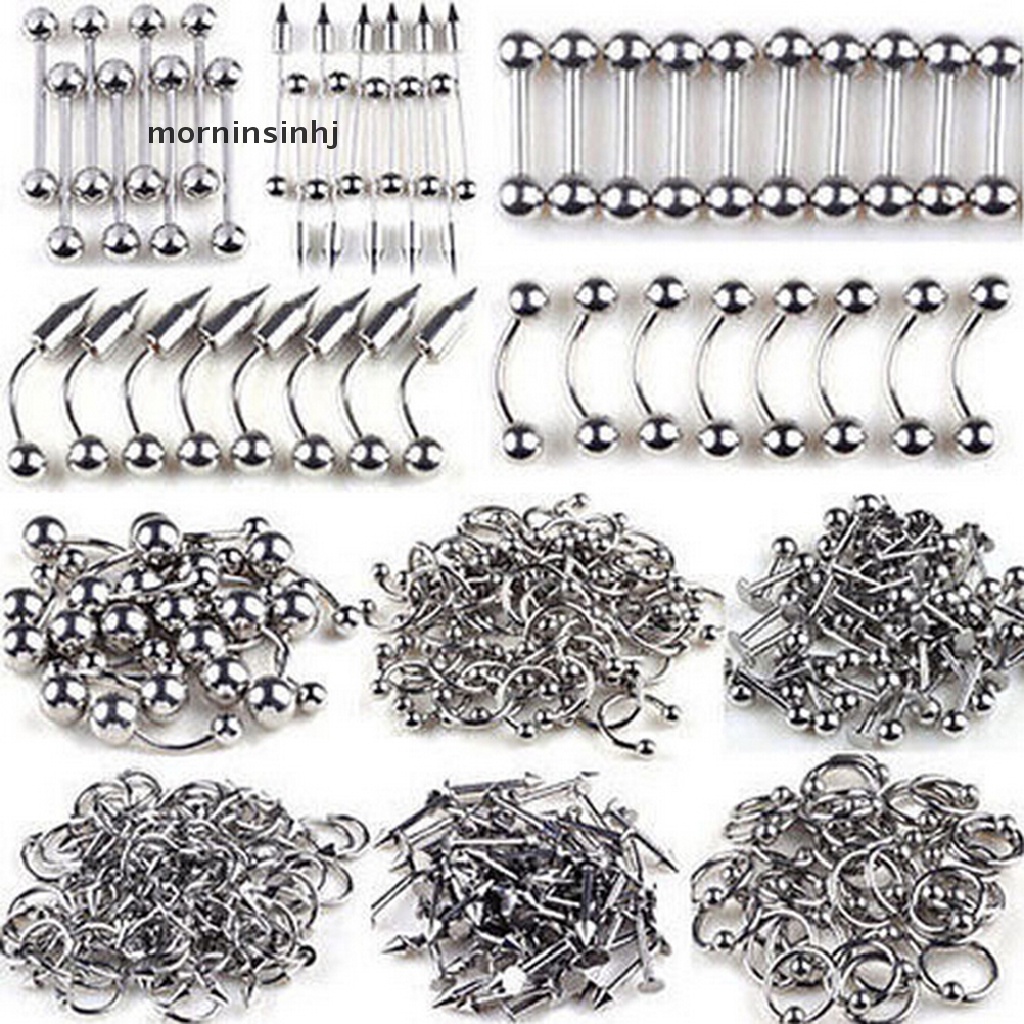 Mornin 85pcs Anting Tindik Lidahbibirtubuh Bahan Stainless Steel Desain Barbell Untuk Priawanita