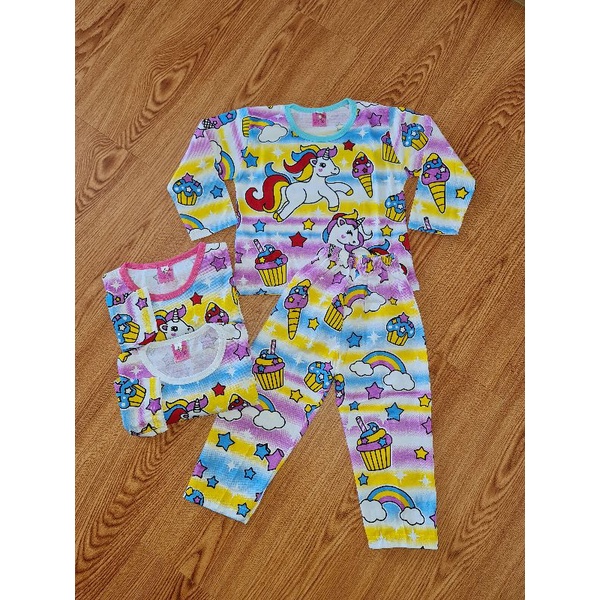 STELAN PIYAMA HOTPANT/PP ANAK UNICORN CAKE RAINBOW/ Bahan katun adem