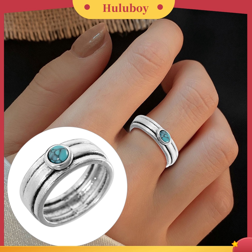 Hu Hu Hu Hu Hu Alat Bantu Pasang Kacamata♡ Cincin Tiga Lapis Gaya Etnik Vintage Dengan Turquoise Untuk Wanita