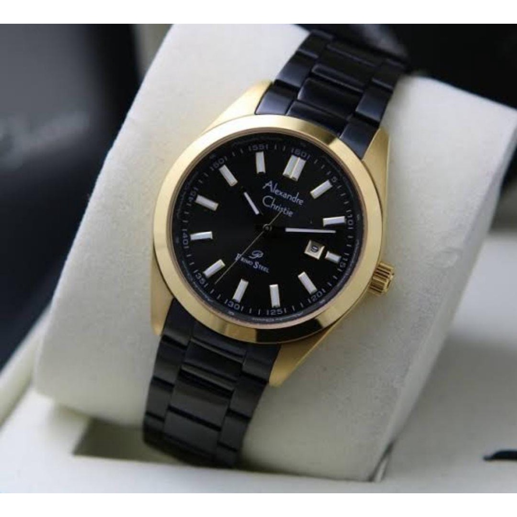 Jam Tangan Alexandre Christie AC 1021MD Black Gold Wanita Original