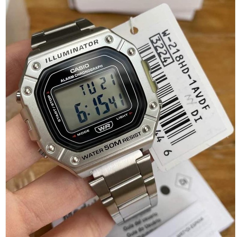 CASIO W-218HD-1A SILVER DIGITAL JAM TANGAN PRIA ORIGINAL ORI