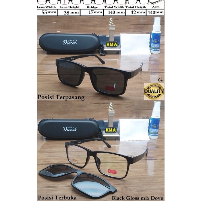 frame kacamata minus DIESEL KLIP ON POLAROID elastis frame kotak