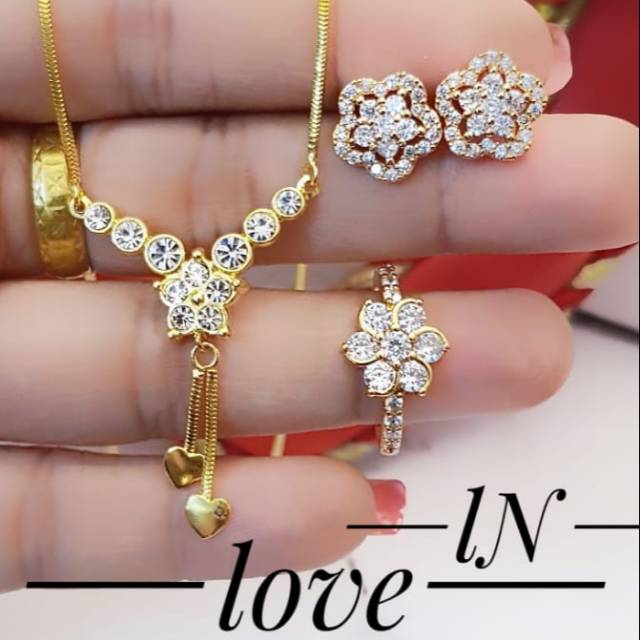 Xuping set perhiasan kalung cincin anting lapis emas 24k terlaris