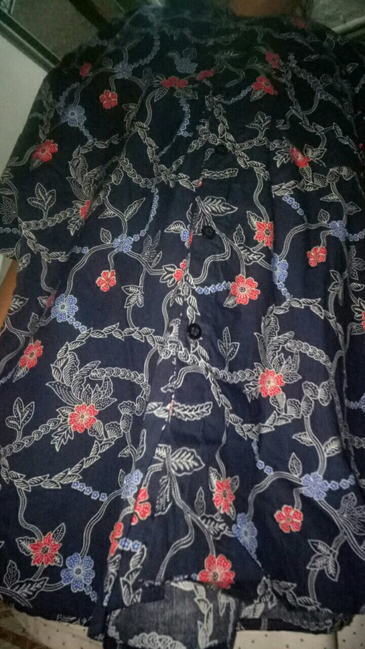 [gridline - R052] Kemeja Batik Pria Katun Lengan Pendek Regular Biru Navy Adem Nyaman Halus