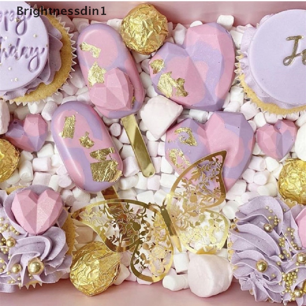 12 Pcs Topper Kue Bentuk Kupu-Kupu Buatan Bahan Logam Warna Emas Untuk Dekorasi Butik