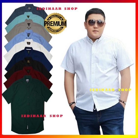 KEMEJA PRIA JUMBO Lengan Pendek BIG SIZE XXXL 3XL PUTIH POLOS