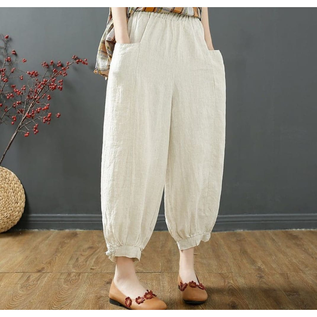 CoD- Hinata Pants- Celana Santai 7/9- Celana Kulot Wanita- Celana Baggy Rami Premium- Celana Panjang-2