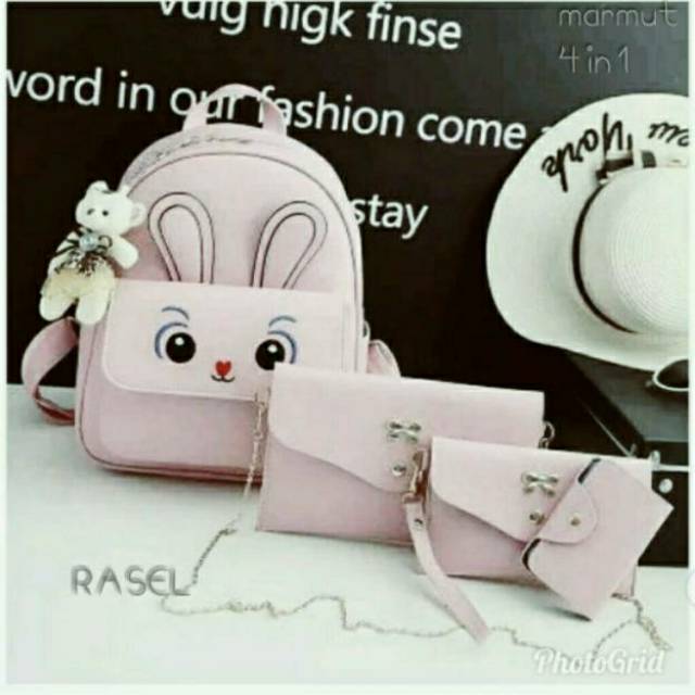 Fashion ransel 4in1 pinokio raselrabbit/fashion wanita /tas ransel 1set murah