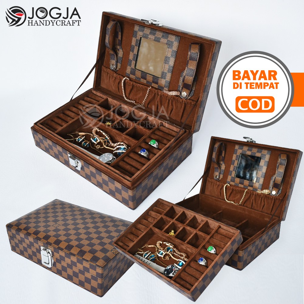 Exclusive Damier Jewelry Box Organizer / Tempat Perhiasan Lengkap Anting, Gelang, Kalung, Emas Antam