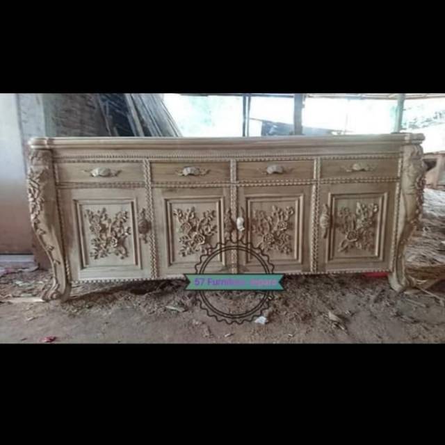 Meja Panjang Jati Ukir Jepara/Buffet Hias/Lemari Hias Mentahan