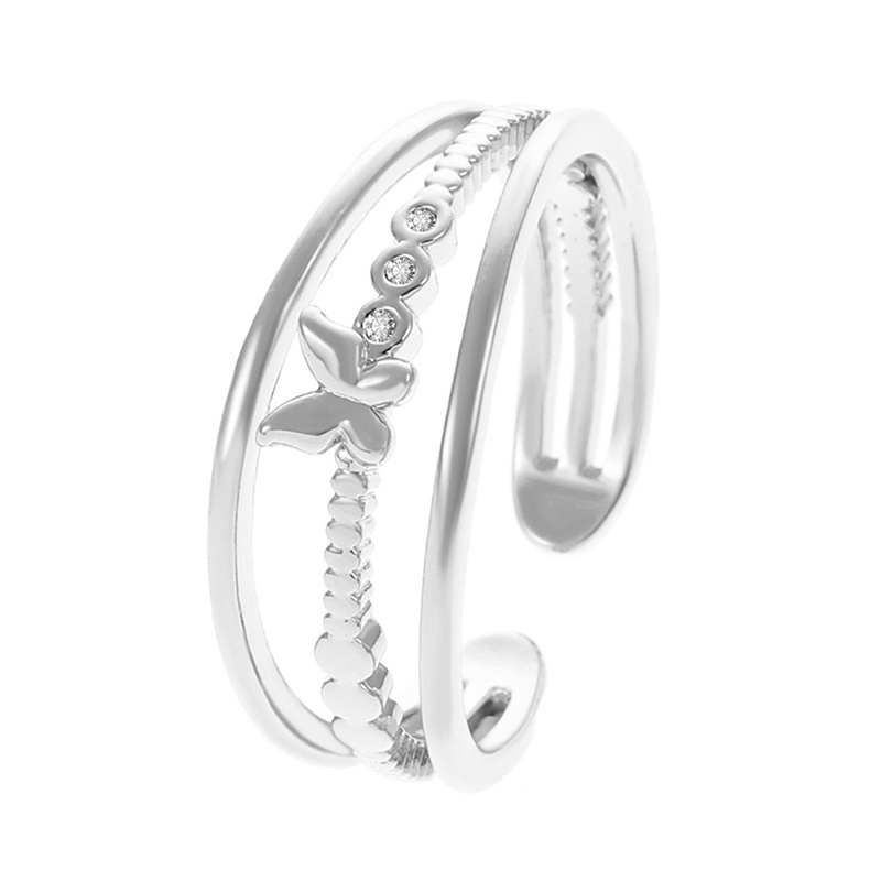 Cincin Jari Telunjuk Model Terbuka Tiga Lapis Desain Kupu-Kupu Geometris Bahan Logam Untuk Wanita