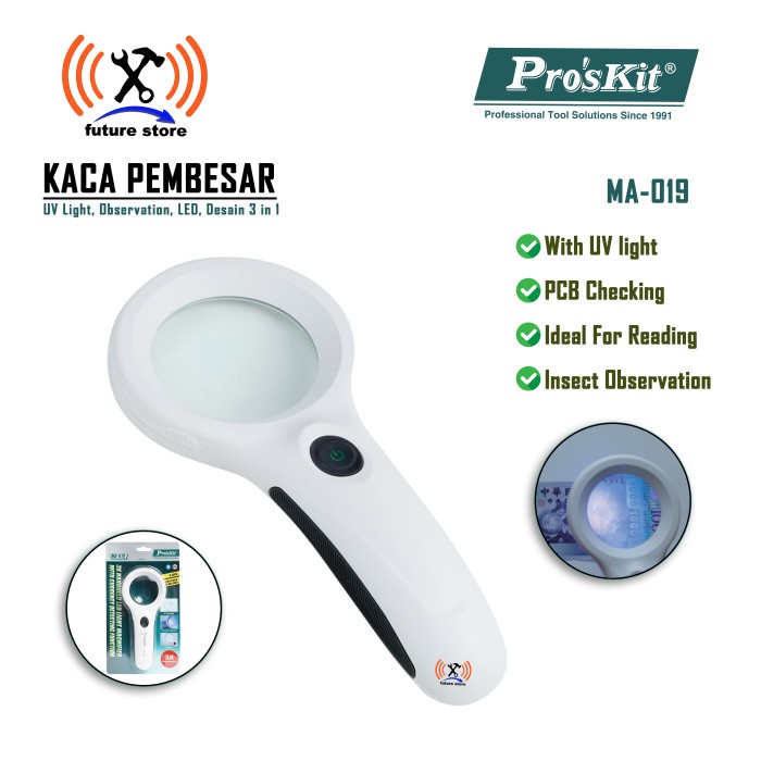 

PROSKIT MA-019 KACA PEMBESAR - 3X Handheld LED Light Magnifier ORI