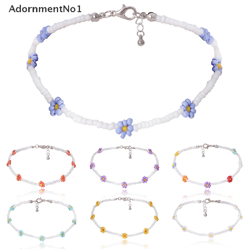 (AdornmentNo1) Kalung Choker Handmade Gaya Bohemia Motif Bunga Aster Aksen Manik-Manik Untuk Perhiasan Wanita