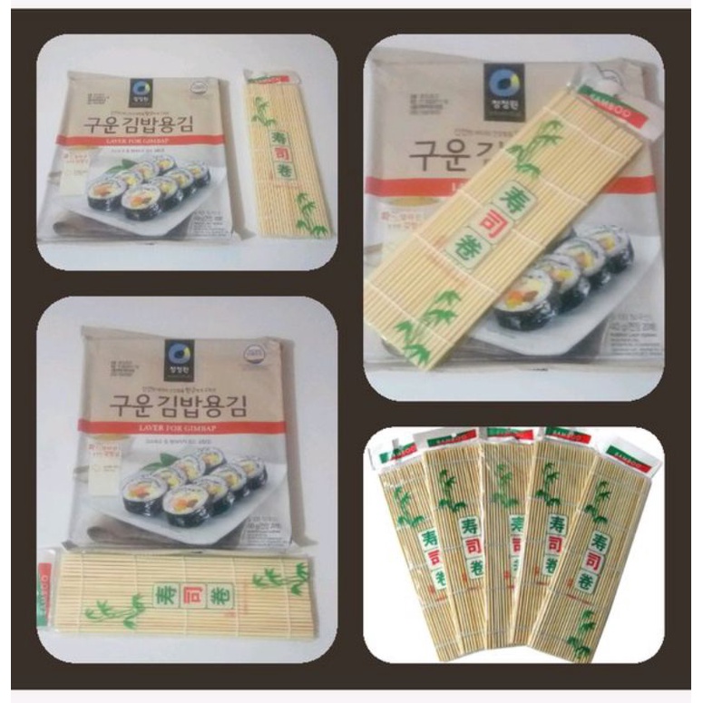 Paket lengkap  murah NORI 10 lembar Cetakan sushi roller mat roller sushi / tikar sushi 24x24 cm