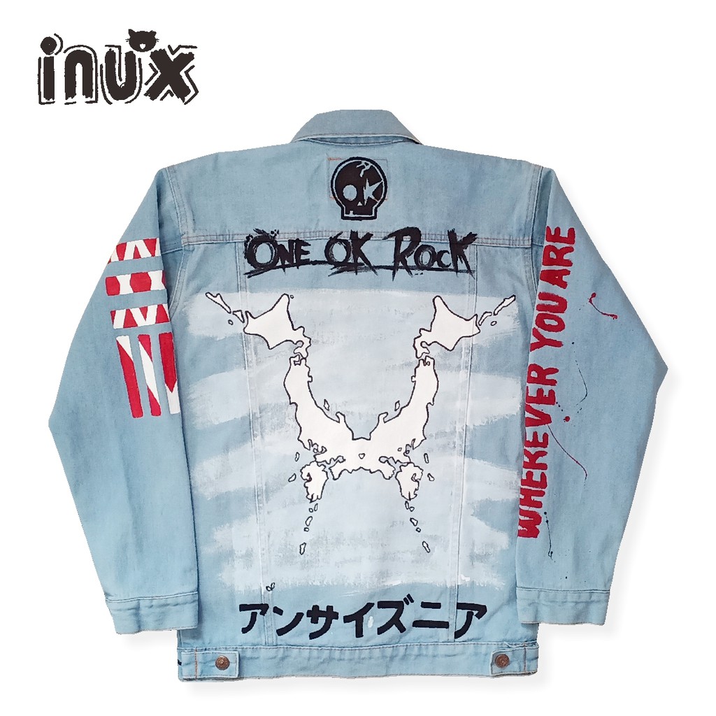 JAKET JEANS PRIA / JAKET LUKIS ONE OK ROCK / DENIM JACKET CUSTOM INUXSTORE / JAKET ONE OK ROCK