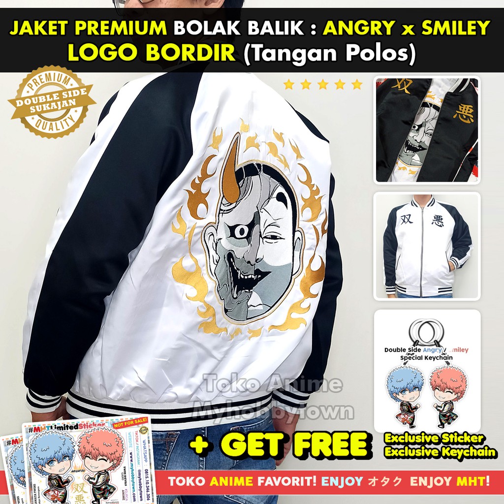 Jaket Smiley Angry Souta Nahoya Kawata Brothers Tokyo Revengers Bomber Sukajan Anime BORDIR Tokyo Manji Twin Devils