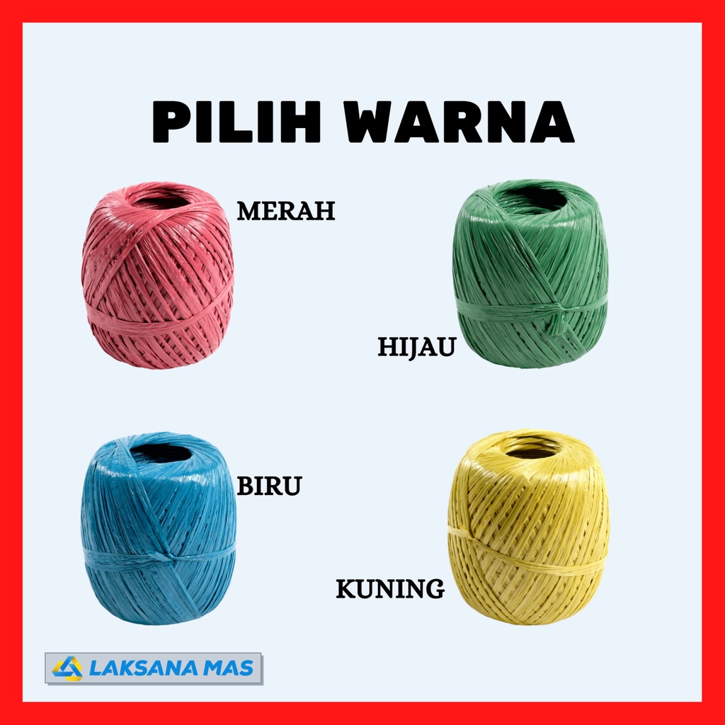 

Tali Rafia Plastik Laksanamas Merek Lonceng Warna Merah/Biru/Kuning/Hijau Ukuran 1Kg Di