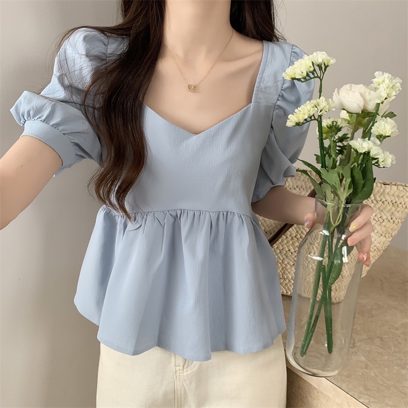 ATASAN IMPORT WANITA PUFF SLEEVE BAJU BLOUSE LENGAN BABY DOLL PENDEK CEWEK MX205