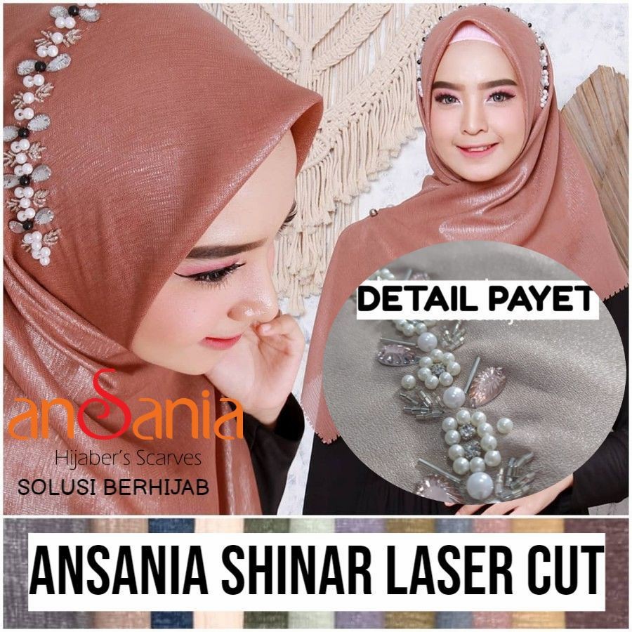ANSANIA  LC PAYET Scarf Hijab Payet Mutiara Jilbab GLITTER Sinar Laser Cut Pesta