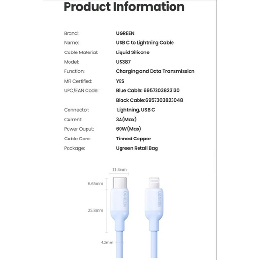 UGREEN USB C to Lightning MFi Cable Liquid Silicone compatible for iPhone 8/X/XR/11/12/13 Pro Max