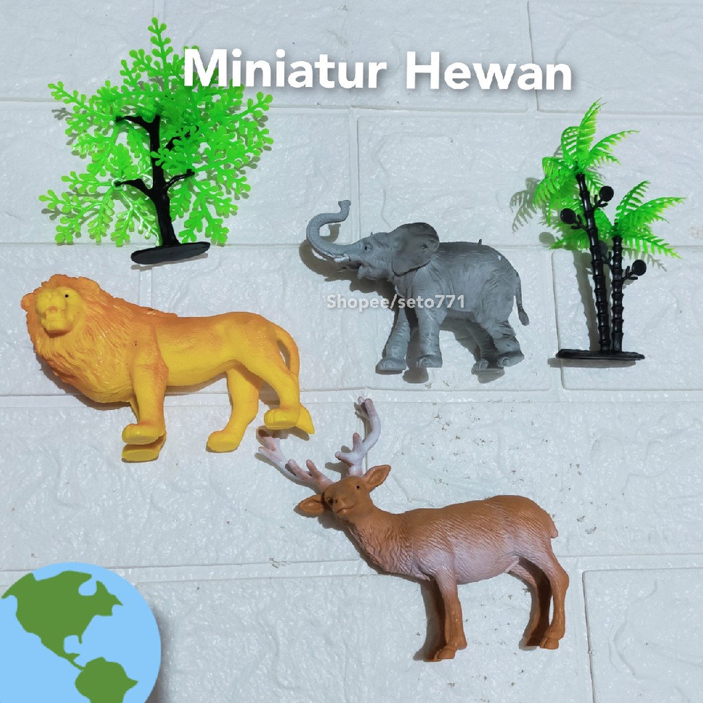 Miniatur Hewan Buas Figure Binatang Animal Figure Singa Rusa Gajah Badak Jerapah Zebra Macan Panda