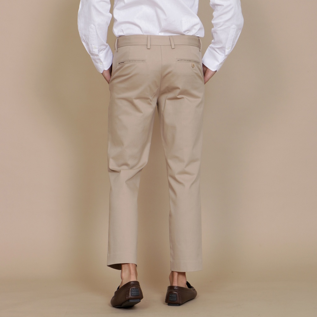 BlueButton Smart Chino Ankle Pants Formal Slim Fit Stretch Magic Waist Celana Panjang Chino - Khaki