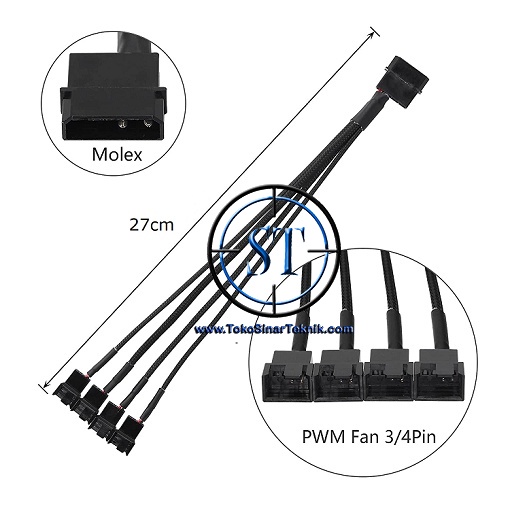 Kabel Splitter 4 Pin Molex Male PWM Kipas Connector Fan 12V Y Splitter Extension Extensi Adapter Cable