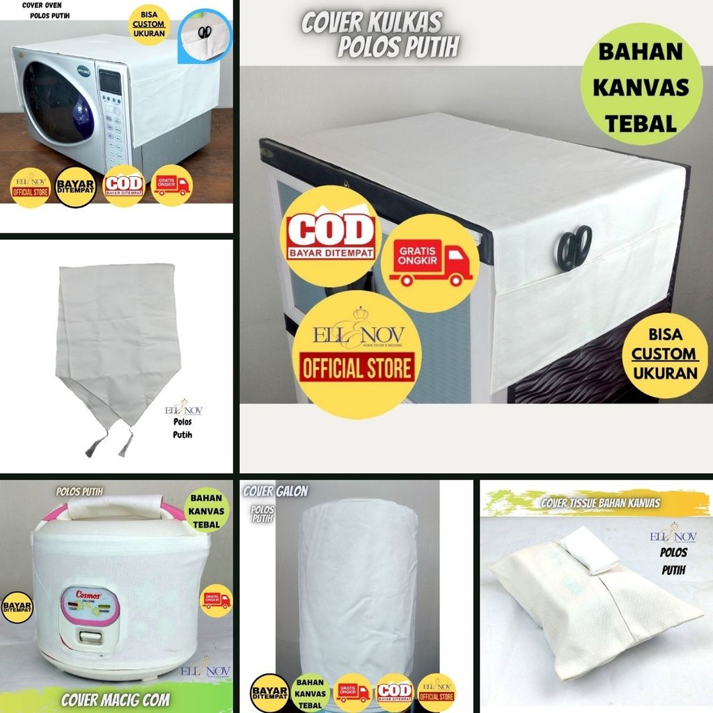 Aneka Sarung Furnitur Polos Putih Taplak Meja Cover Kulkas Oven Galon Magic com Tissue Homemade