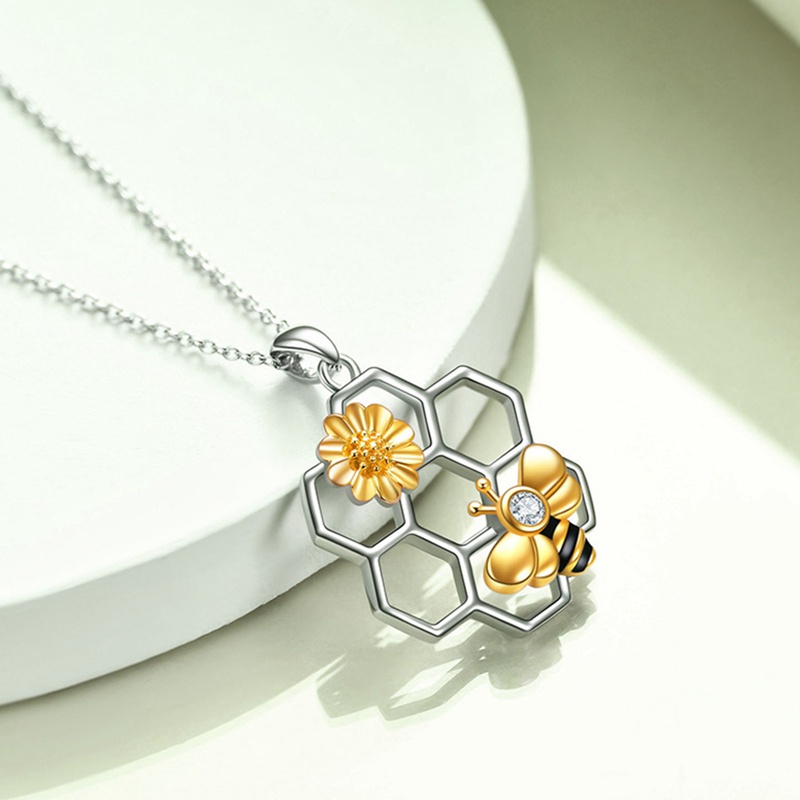 Fancyqube Kalung Rantai Sterling Silver 925 Dengan Liontin Hati Motif Ukir Lebah Untuk Wanita