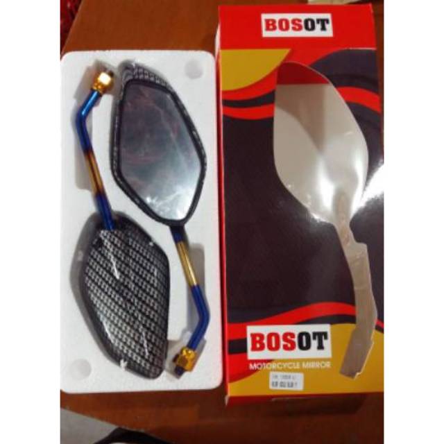 Kaca Spion Bosot Jupiter Karbon Tangkai Panjang 2tone Import