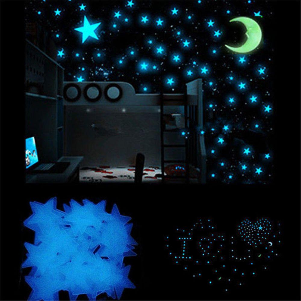 AUGUSTINA Stiker Dinding Plafon Dekorasi Kamar Tidur Glow In The Dark Star and Moon