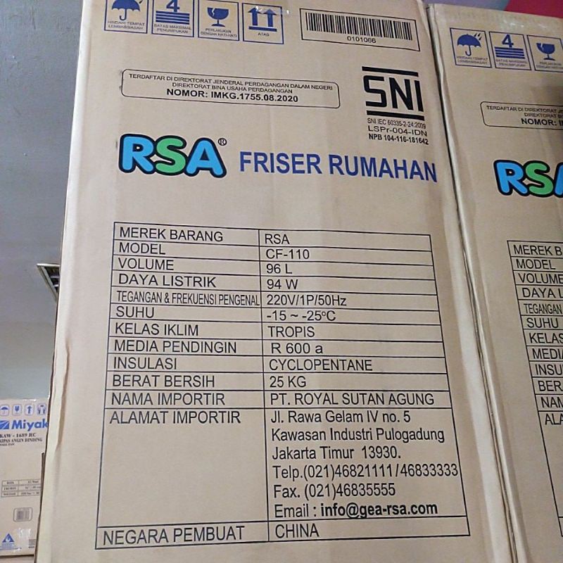 Chest Freezer RSA 100 Liter CF-110 / CF110 (Box Freezer RSA)