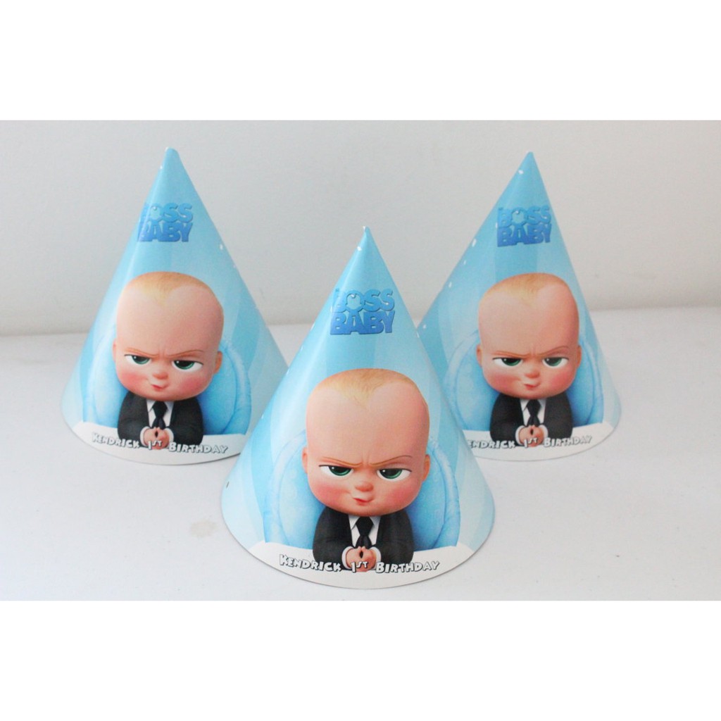 topi ulang tahun baby boss / topi ultah baby boss / topi kerucut baby boss custom