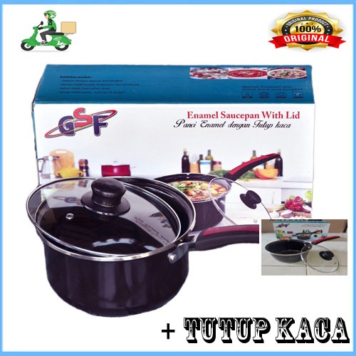 Panci Susu Saus Sauce Pan Lapisan Enamel GSF G-4020 + TUTUP KACA G4020 Ukuran 20 CM