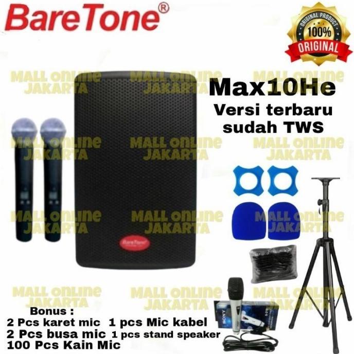 BARETONE MAX10HE SPEAKER AKTIF PORTABLE MAX 10HE 10 INCH TWS BLUETOOTH SDF651651E