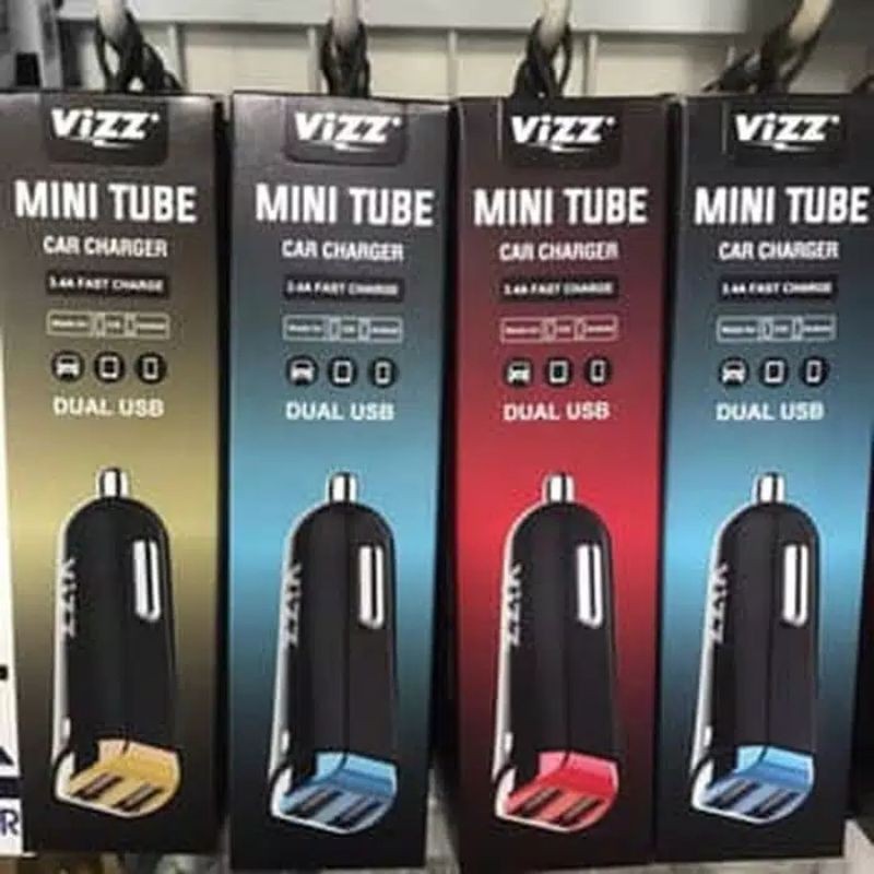 Car Charger Saver Mobil Casan Mobil Vizz CC28 Mini Tube 2USB 3.4A Fast Charger Kabel Iphone 5